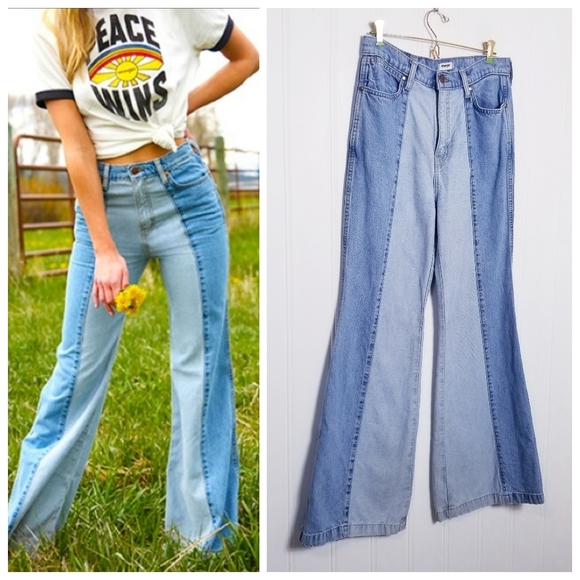 Wrangler Denim - Wrangler Two-Tone Flare Jeans - Light Blue and Blue '